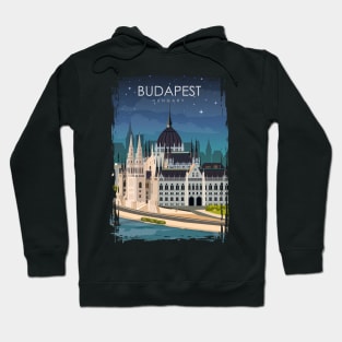 Budapest Hungary Vintage Minimal Retro Travel Poster at Night Hoodie